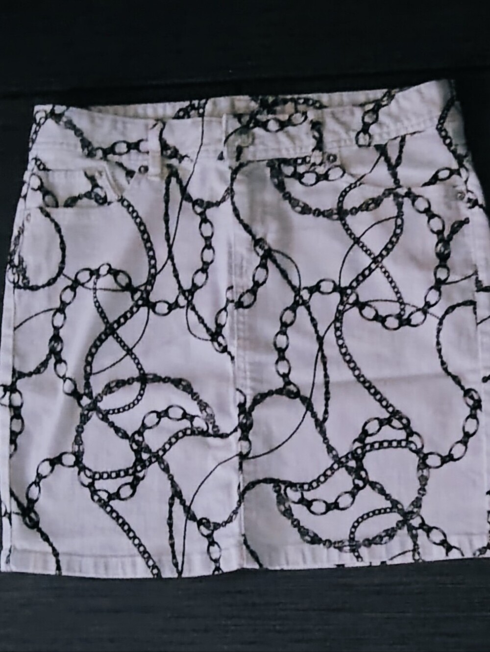 Vintage Cache "Chained-up" White Denim Black Chains Mini Skirt Sz 4